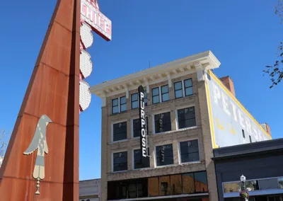 Purpose Building outside view from street corner